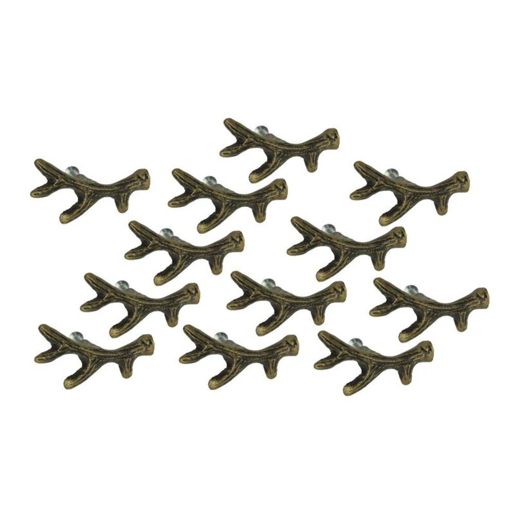 Bronze Finish Cast Iron Small Deer Antler Cabinet Handle Drawer Pull Set of 12